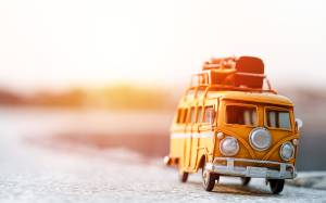 yellow bus on road to rv campground