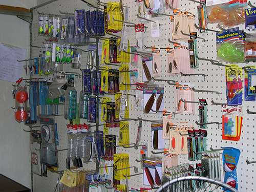 bait shop wall at houseboat rental marina