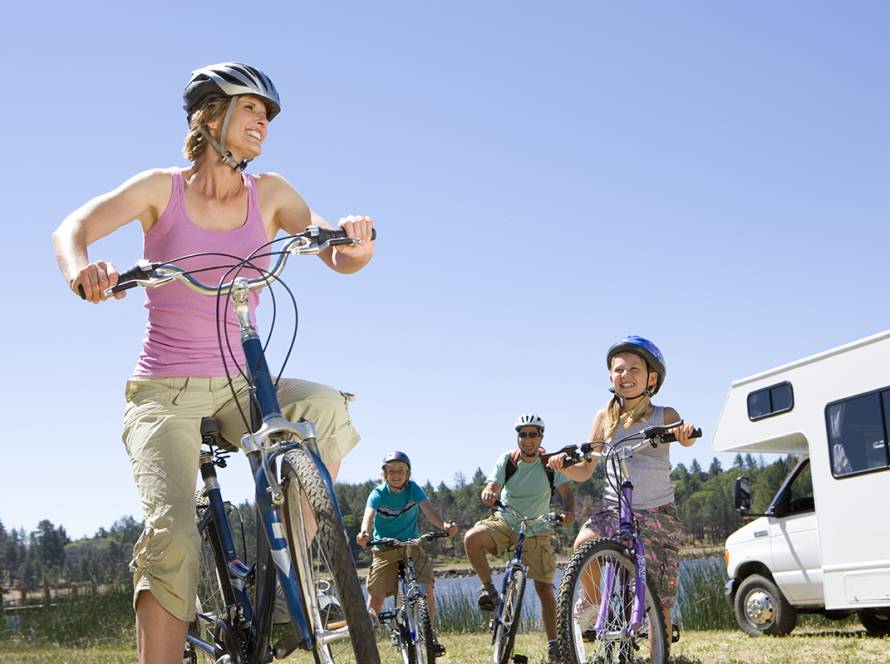riding bikes at a lakeside rv campground