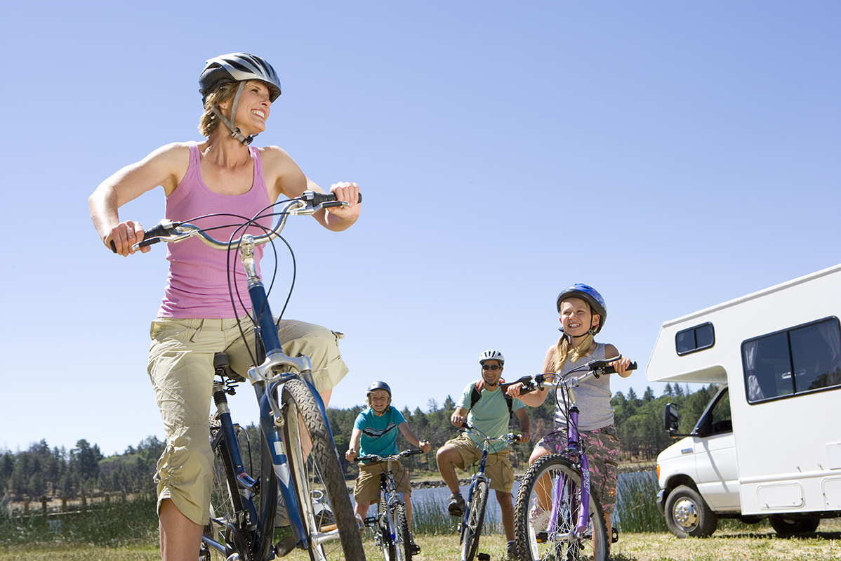 riding bikes at a lakeside rv campground